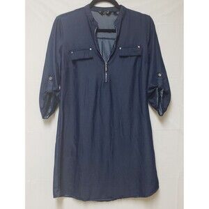 MidiTencel Dress  Women's Mlle Gabrielle Navy Blue Pockets 1/2 Zip PS  NWO T